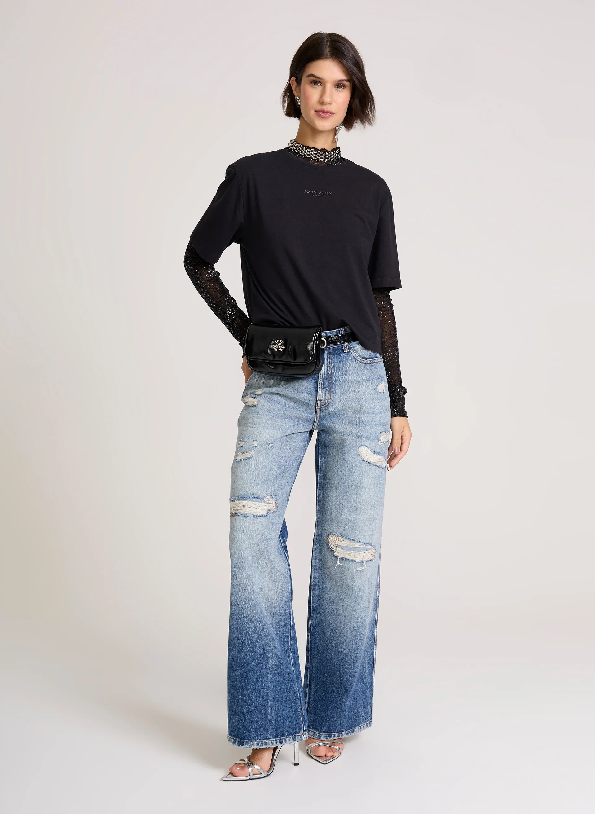 Calça Jeans Wide Leg Destroyed
